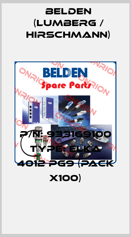 P/N: 933169100 Type: ELKA 4012 PG9 (pack x100) Belden (Lumberg / Hirschmann)