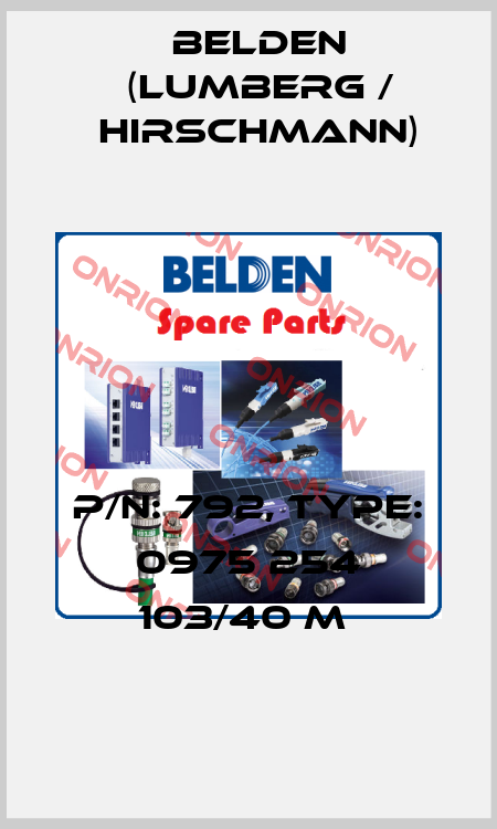 P/N: 792, Type: 0975 254 103/40 M  Belden (Lumberg / Hirschmann)