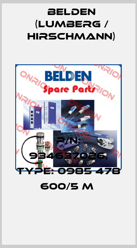 P/N: 934637026, Type: 0985 478 600/5 M  Belden (Lumberg / Hirschmann)