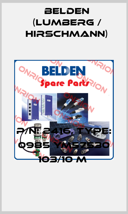 P/N: 2416, Type: 0985 YM57530 103/10 M  Belden (Lumberg / Hirschmann)