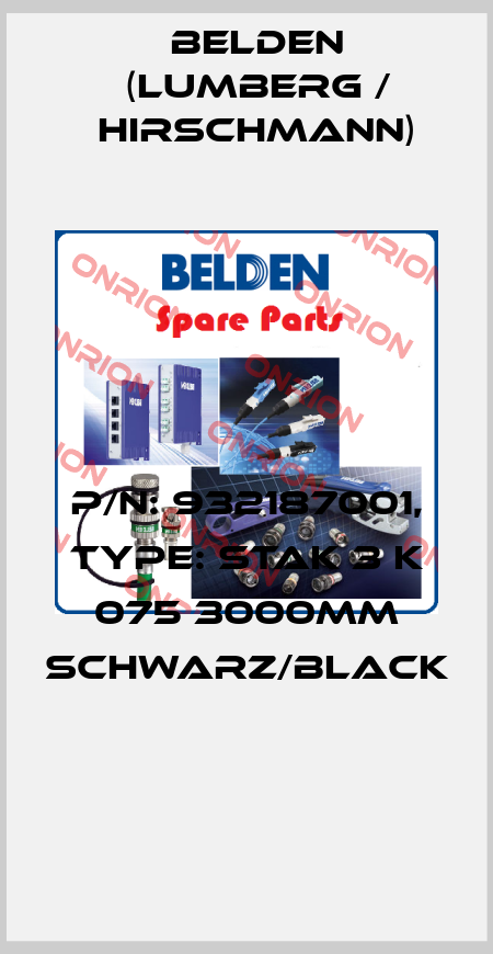 P/N: 932187001, Type: STAK 3 K 075 3000mm schwarz/black  Belden (Lumberg / Hirschmann)