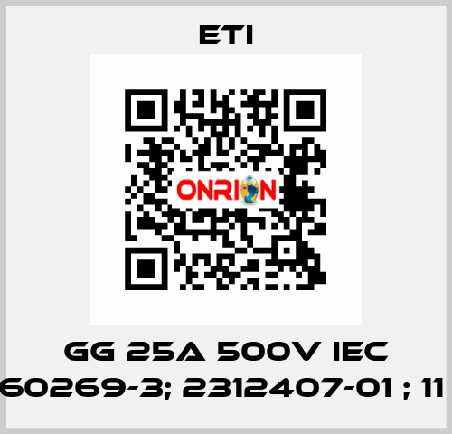 GG 25A 500V IEC 60269-3; 2312407-01 ; 11  Eti