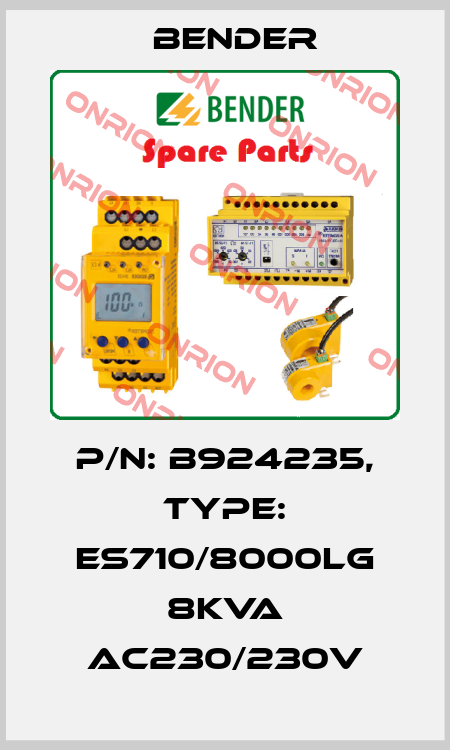 p/n: B924235, Type: ES710/8000LG 8kVA AC230/230V Bender
