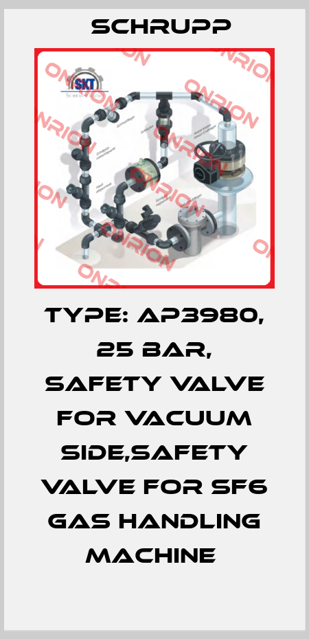 TYPE: AP3980, 25 BAR, SAFETY VALVE FOR VACUUM SIDE,SAFETY VALVE FOR SF6 GAS HANDLING MACHINE  Schrupp
