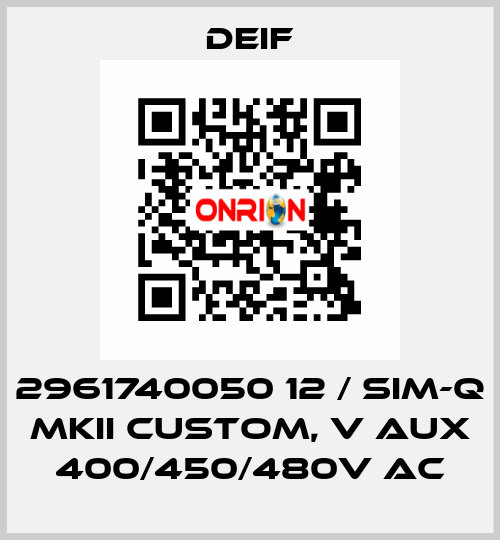 2961740050 12 / SIM-Q MKII CUSTOM, V aux 400/450/480V AC Deif