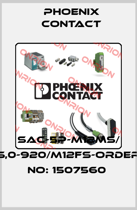 SAC-5P-M12MS/ 5,0-920/M12FS-ORDER NO: 1507560  Phoenix Contact