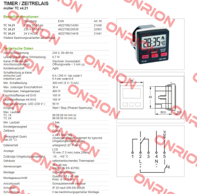 TC 14.21 - 230V 50-60 Hz / PN: 21439 Hugo Muller