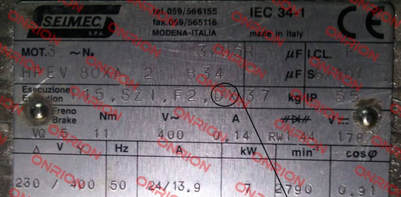 HPEV 80XA 2 230.400V-50Hz B34 (Right threaded shaft end)  Seimec (Rossi)