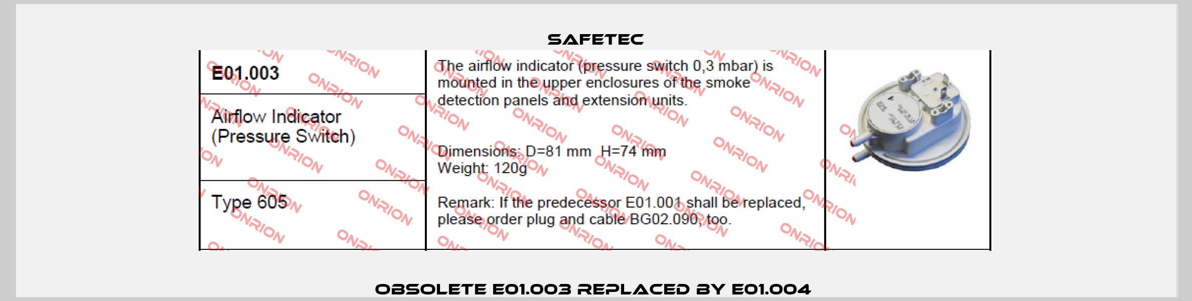 Obsolete E01.003 replaced by E01.004  Safetec