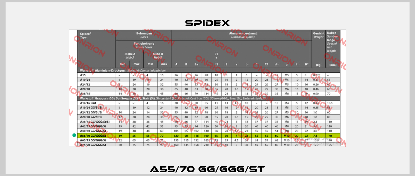 A55/70 GG/GGG/St Spidex