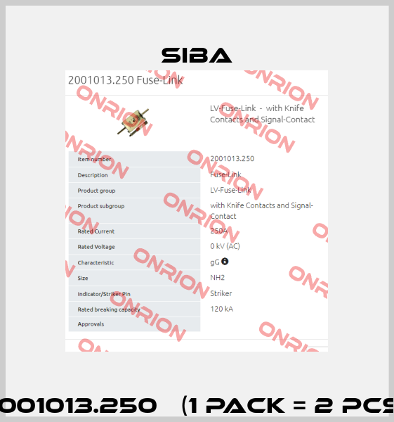 2001013.250   (1 Pack = 2 Pcs.) Siba