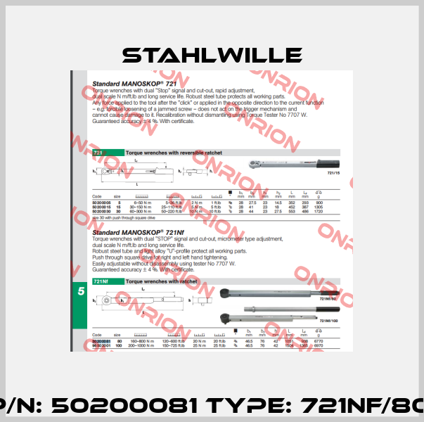 P/N: 50200081 Type: 721NF/80  Stahlwille